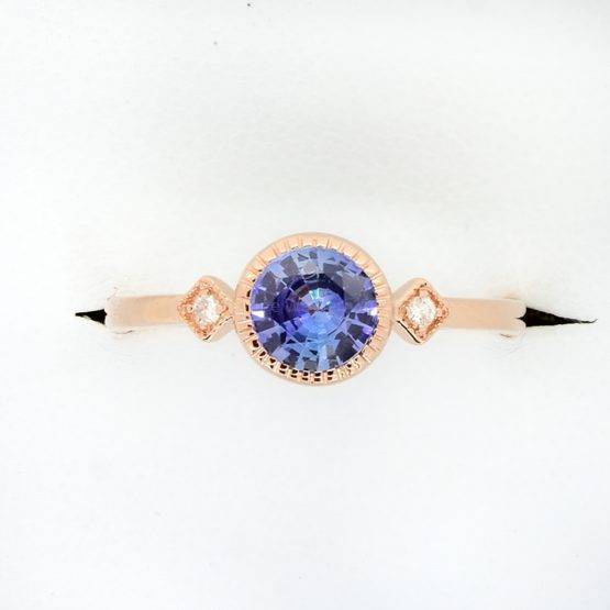 Ceylon Blue Sapphire and Diamonds Ring in Rose Gold - 1982342-1