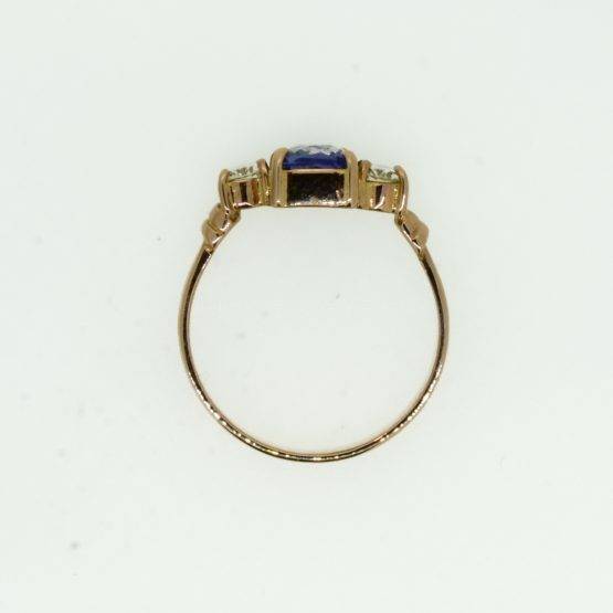 Natural Unheated Sapphire and Diamonds Three Stone Ring - 1982350-2