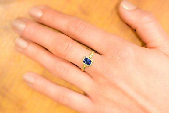 Sapphire and Diamond Halo Ring Handmade - Unheated Sapphire - 1982349-4