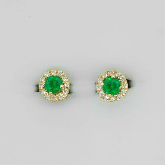 Colombian Emerald and Diamond Stud Earrings in 18K Gold - 1982252