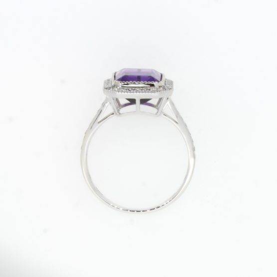 Natural Amethyst and Diamond Halo Ring in 18K White Gold - 1982362