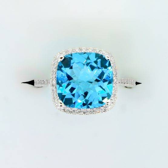 Blue Topaz and Diamond Ring in 18ct White Gold - 1982357-4