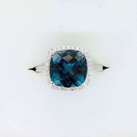 Natural London Blue Topaz and Diamond Ring in 18ct White Gold - 1982359 -3