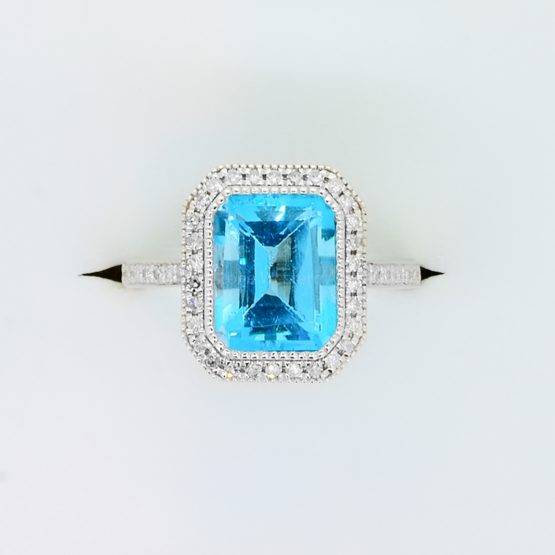Swiss Blue Topaz Diamond Halo Ring 18K Gold - 1982360-2
