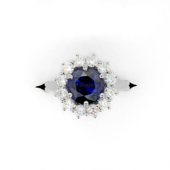 3.16ct Royal Blue Sapphire Diamond Halo Ring in Platinum - 1982351-6