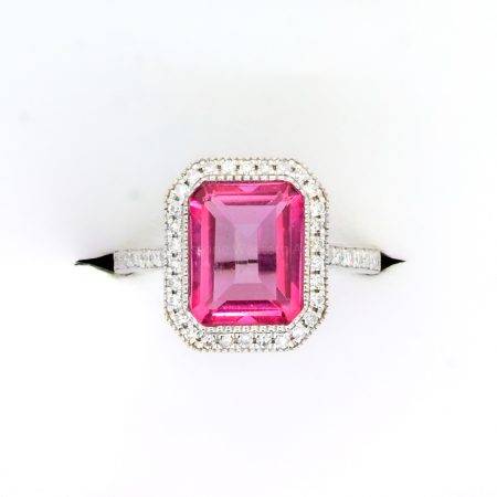 Natural Pink Topaz and Diamonds Ring in 18K White Gold - 1982363-2