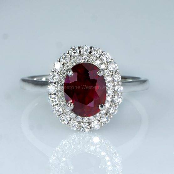 Natural Unheated Ruby and Diamond Halo Ring 18 Gold - 1982370 11