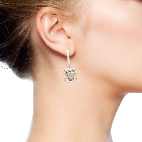 Morganite and Diamonds Dangle Earrings