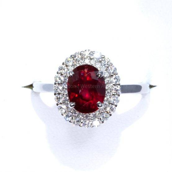 Natural Unheated Ruby and Diamond Halo Ring 18K Gold - 1982370-2