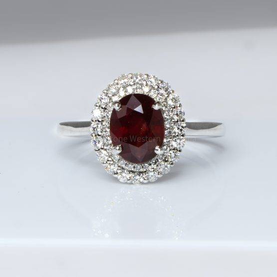 Natural Unheated Ruby and Diamond Halo Ring 18K Gold - 1982370-7