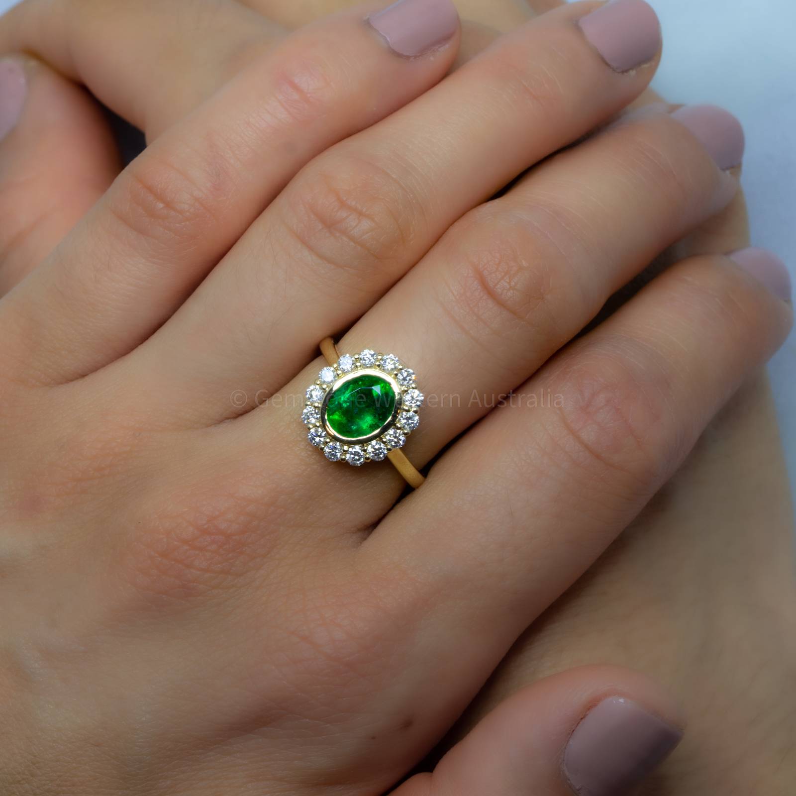 Wide Oval Emerald & Diamond Halo Ring – Pico Jewelry