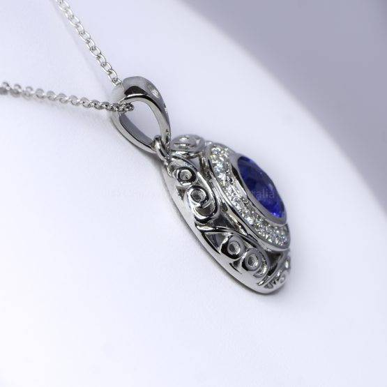 Natural Unheated Blue Sapphire and Diamond Pendant in18K White Gold - 1982377-2