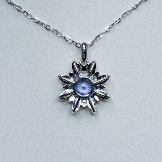 Cornflower Blue Sapphire and Diamonds Flower Pendant in 18K White Gold - 1982380-5