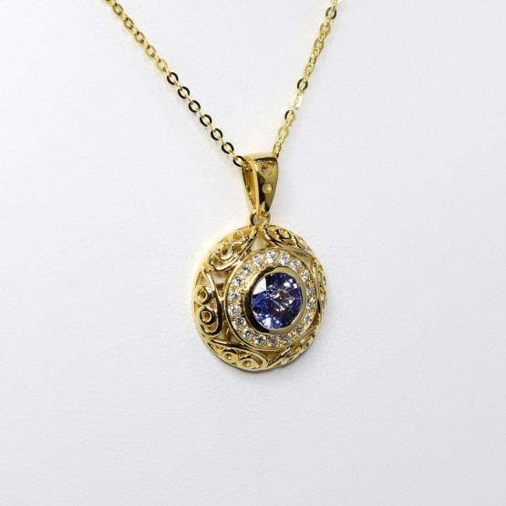 Natural Unheated Blue Sapphire and Diamond Pendant in 18K Yellow Gold - 1982379-1