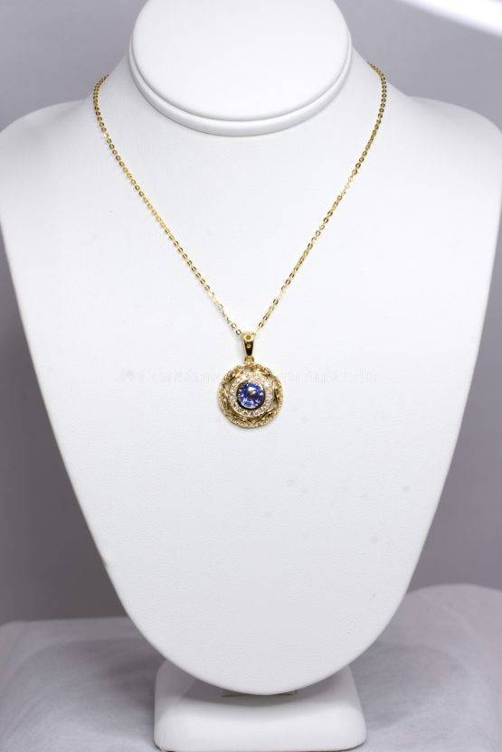 Natural Unheated Blue Sapphire and Diamond Pendant in 18K Yellow Gold - 1982379-3