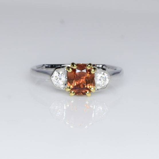 Octagonal Natural Padparadscha Sapphire and Diamond Ring in Platinum - 1982384