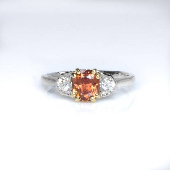 Octagonal Natural Padparadscha Sapphire and Diamond Ring in Platinum - 1982384-1