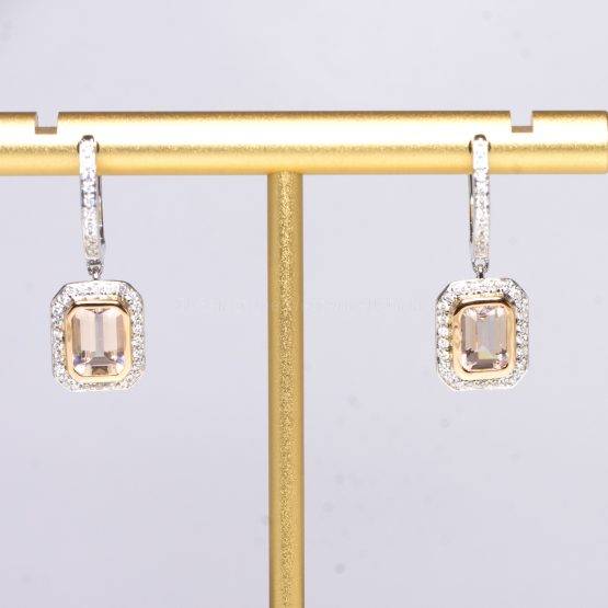 Morganite and Diamonds Dangle Earrings in 18K White Gold - 1982381-1