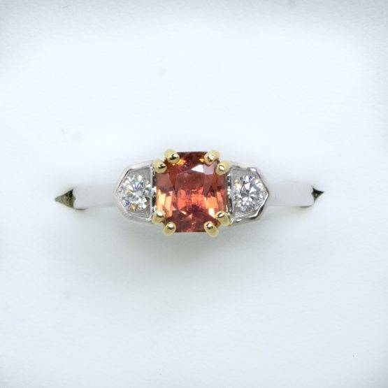Octagonal Natural Padparadscha Sapphire and Diamond Ring in Platinum - 1982384-2