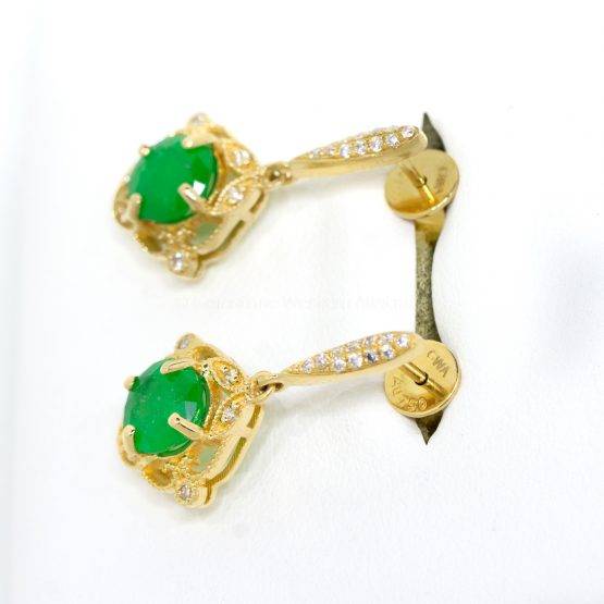 Colombian Emerald and Diamond Vintage Inspired Dangle Earrings 18K Gold - 1982382-4