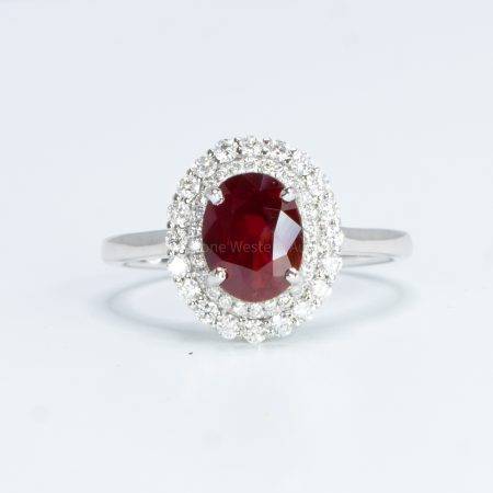 Natural Unheated Ruby and Diamond Halo Ring 18 Gold - 1982370 14