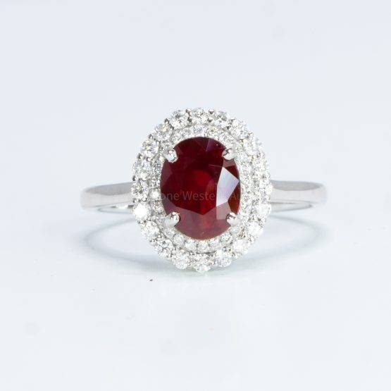 Natural Unheated Ruby and Diamond Halo Ring 18 Gold - 1982370 14
