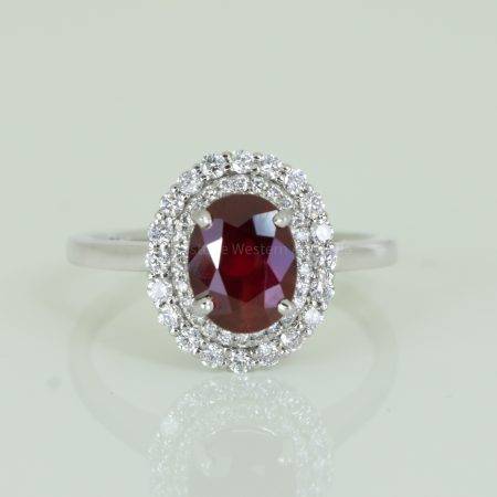 Natural Unheated Ruby and Diamond Halo Ring - 1982370-8