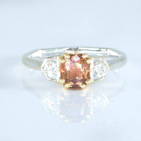 Octagonal Natural Padparadscha Sapphire and Diamond Ring in Platinum - 1982384-11