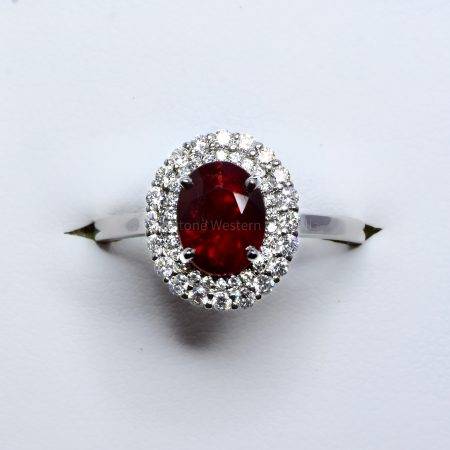 Natural Unheated Ruby and Diamond Halo Ring 18K Gold - 1982370