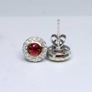 Natural Unheated Ruby Earrings with Diamond Halo Stud Earrings 18K Gold - 1982391