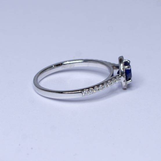 Natural Blue Sapphire Ring Sapphire Diamond Halo Ring 18K Gold - 1982403-1