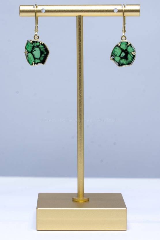 Trapiche Emerald Earrings - Colombian Emerald Dangling Earrings 18K Gold - 1982397-1