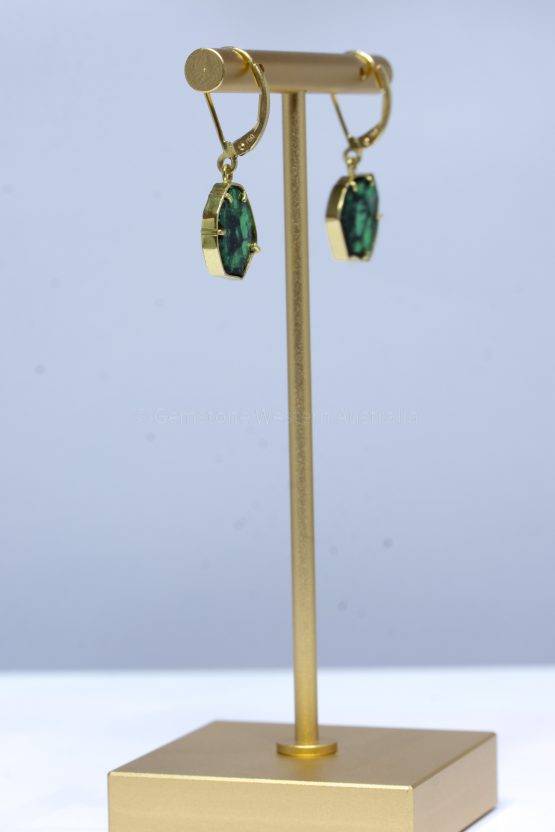 Trapiche Emerald Earrings - Colombian Emerald Dangling Earrings 18K Gold - 1982397-3