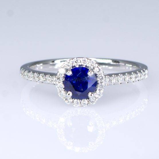 Natural Blue Sapphire Ring Sapphire Diamond Halo Ring 18K Gold - 1982403-4