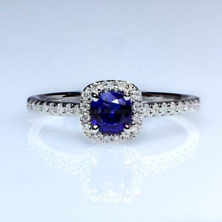 Natural Sapphire Engagement Ring Royal Blue Sapphire Diamond Ring 18K White Gold - 1982407-2