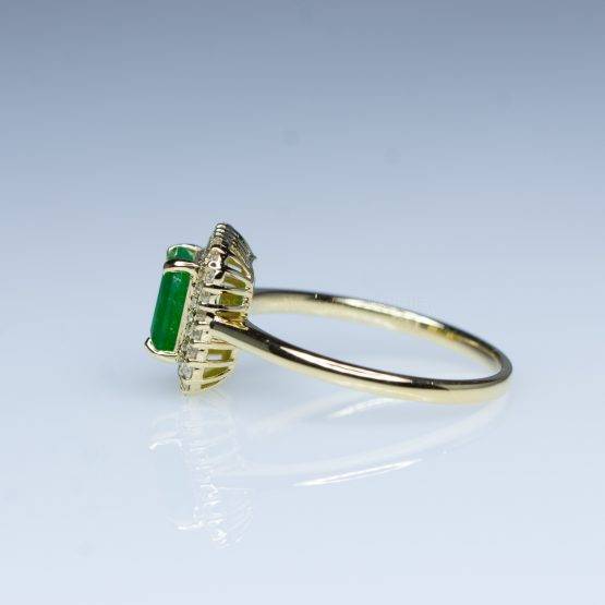 1.15ct Colombian Emerald Ring Emerald Cut Halo Ring 18K Gold - 1982410