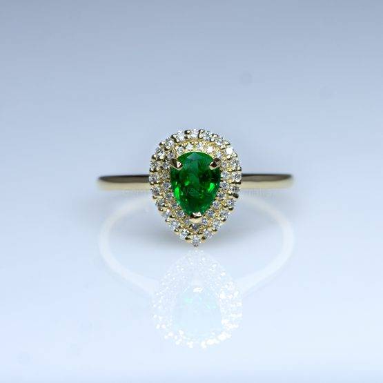 Natural Colombian Emerald Ring Emerald Double Halo Ring 18K Gold - 1982409