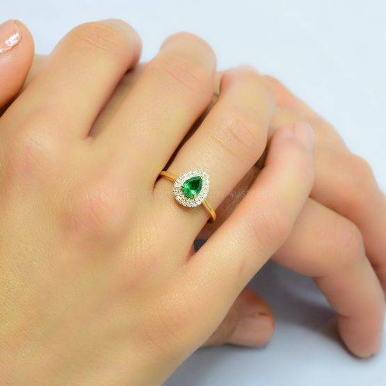 Natural Colombian Emerald Ring Emerald Double Halo Ring 18K Gold - 1982409-4