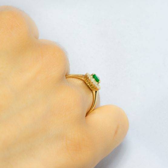 Natural Colombian Emerald Ring Emerald Double Halo Ring 18K Gold - 1982409-5