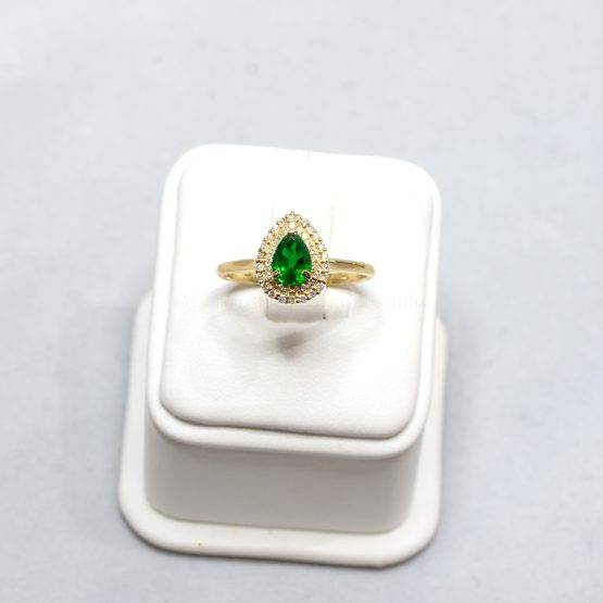 Natural Colombian Emerald Ring Emerald Double Halo Ring 18K Gold - 1982409-6