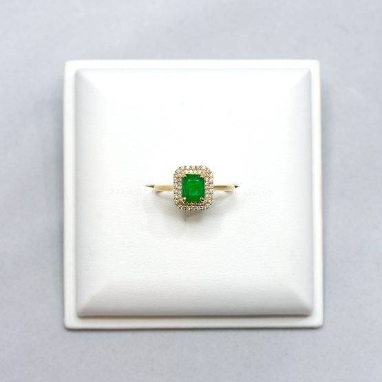 1.15ct Colombian Emerald Ring Emerald Cut Halo Ring 18K Gold - 1982410-3