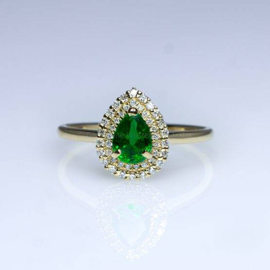 Emerald Ring Emerald Double Halo Ring 18K Gold - 1982409-8