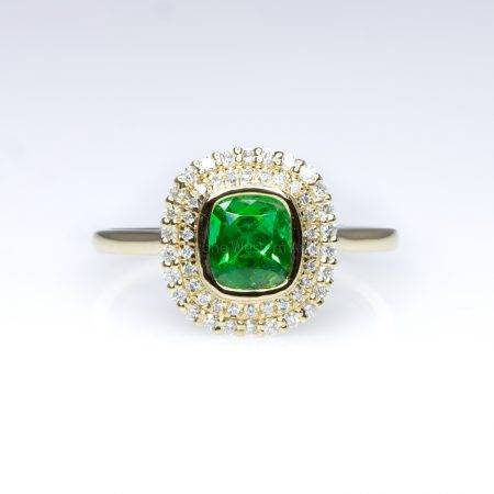 Colombian Emerald Halo Ring Double Halo Engagement Dress Ring 18K - 1982411-6