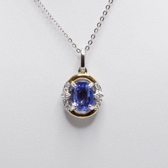 Natural Blue Sapphire Pendant Sapphire Diamond Pendant 18K Gold - 1982423