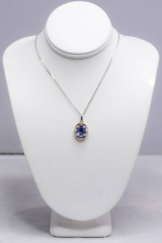 Natural Blue Sapphire Pendant Sapphire Diamond Pendant 18K Gold - 1982423-1