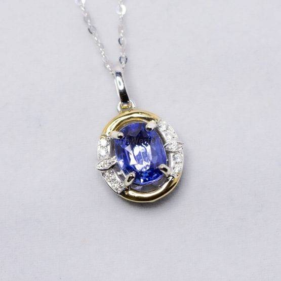 Natural Blue Sapphire Pendant Sapphire Diamond Pendant 18K Gold - 1982423-3