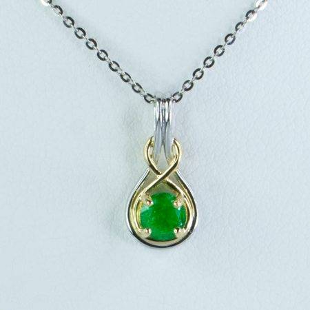Natural Colombian Emerald Pendant Necklace in 18K Two Tone Gold - 1982421-1
