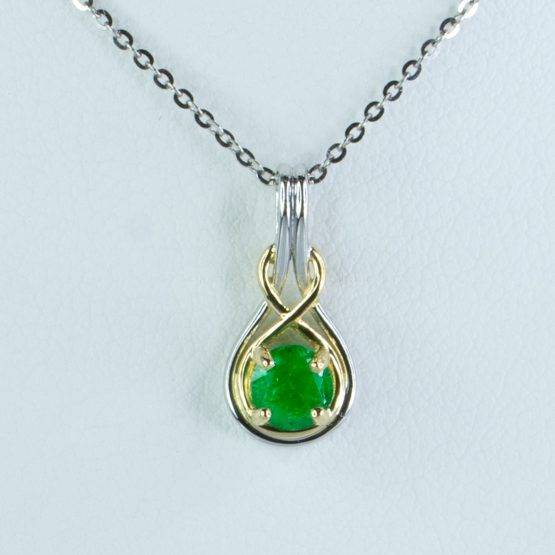 Natural Colombian Emerald Pendant Necklace in 18K Two Tone Gold - 1982421-1