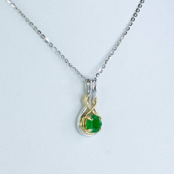 Natural Colombian Emerald Pendant Necklace in 18K Two Tone Gold - 1982421-3