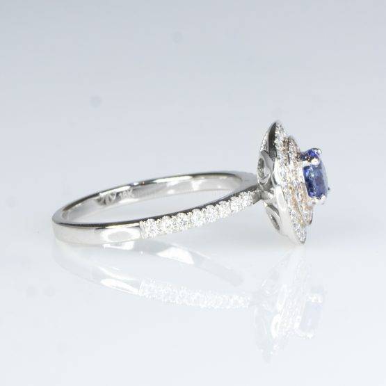 Natural Blue Sapphire Diamond Halo Ring Sapphire Double Halo Ring - 1982431-1